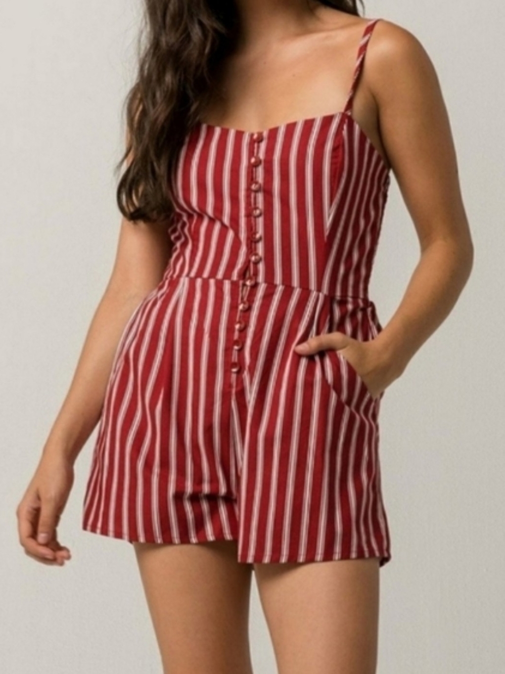 Full Tilt Red and White Pinstripe Short Romper Size M